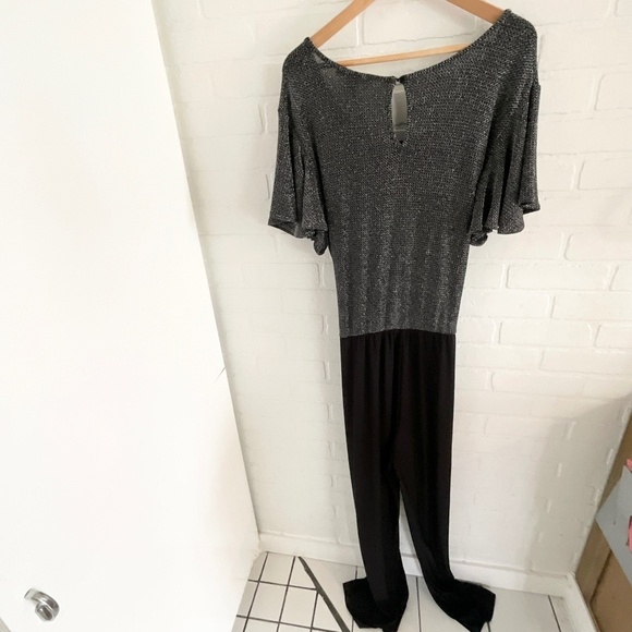 C&C California Jumpsuit Silver Black Wide leg Tie front Bow Plus Size 3X - Picture 12 of 15